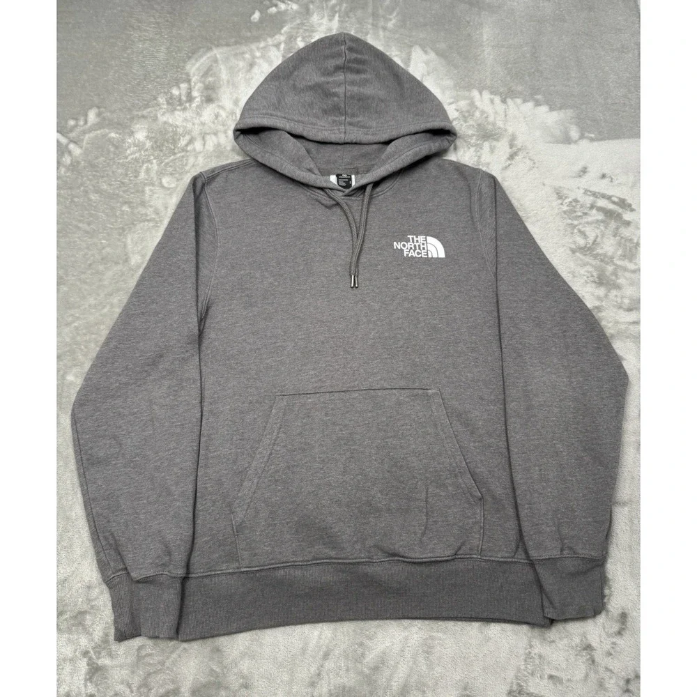 North Face Hoodie Sweatshirt Mens Medium Gray Graphic Pullover Trail Hiking Logo